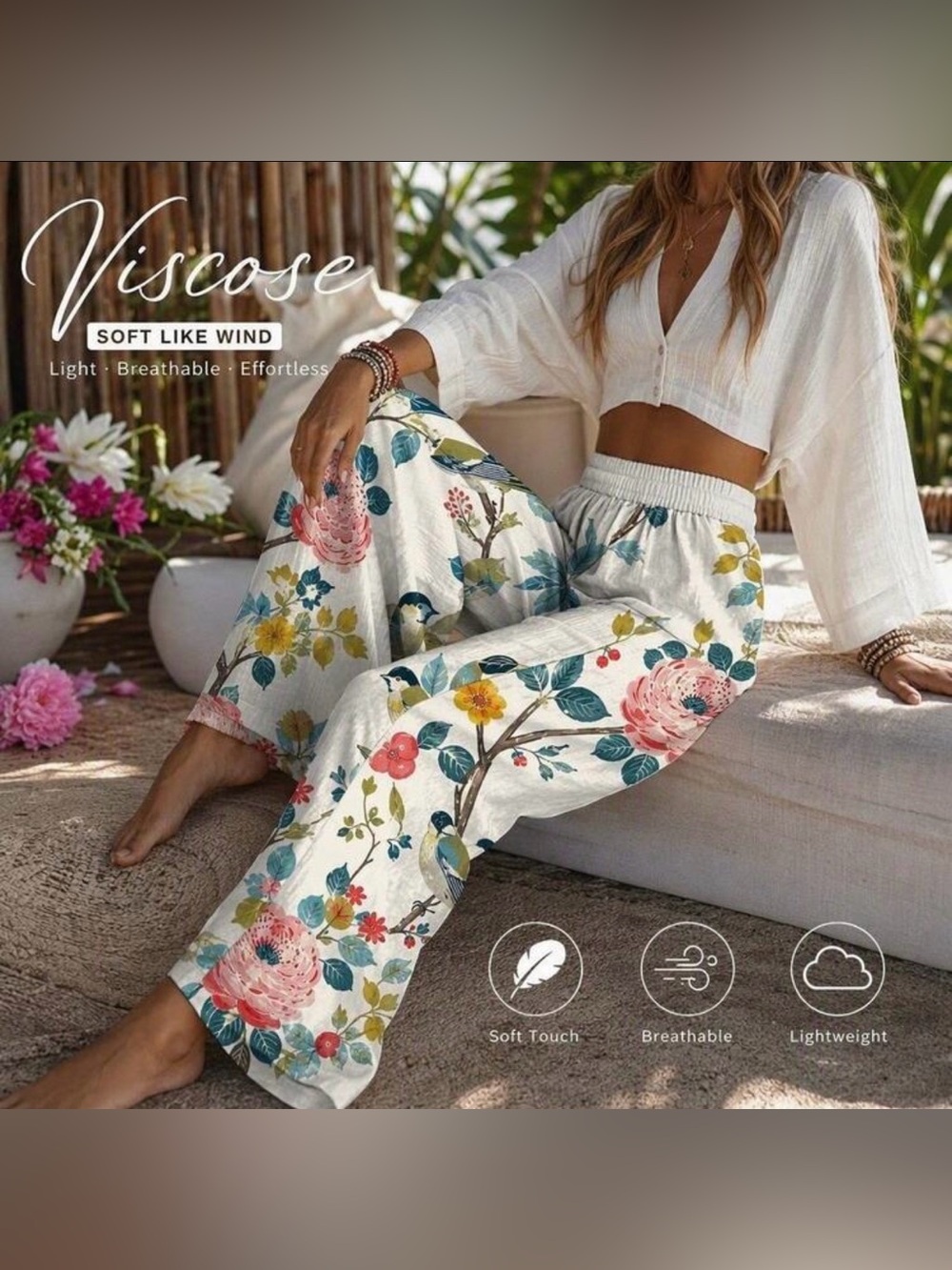 Totatuit Summer Floral Bird Women’s Pants Small